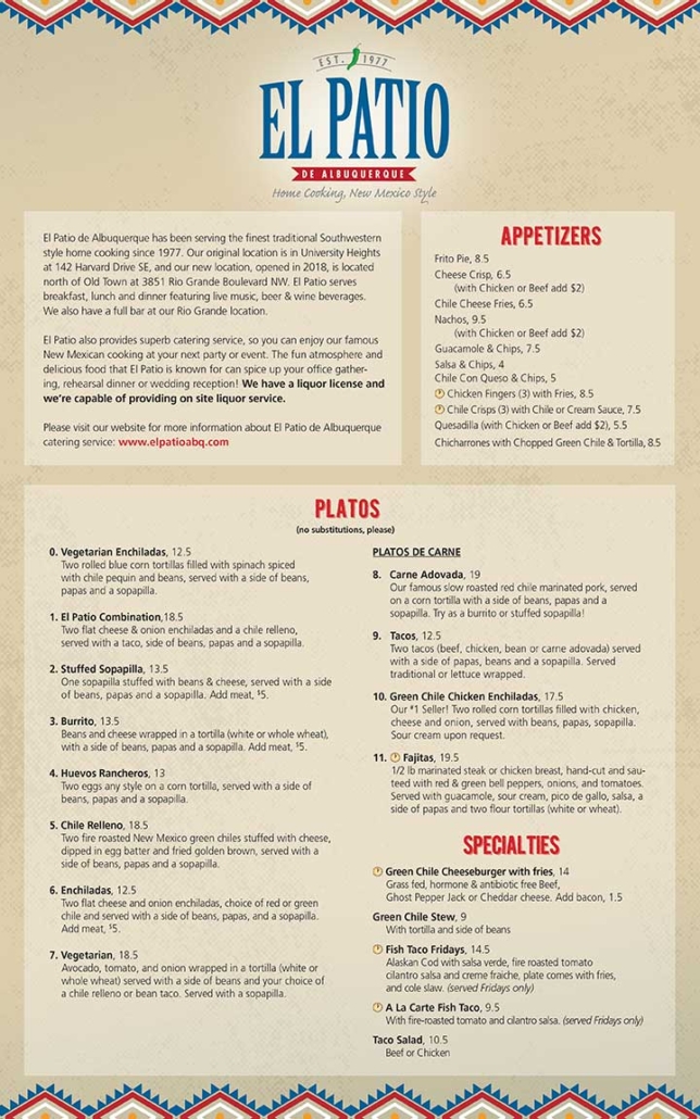 Menu El Patio de Albuquerque